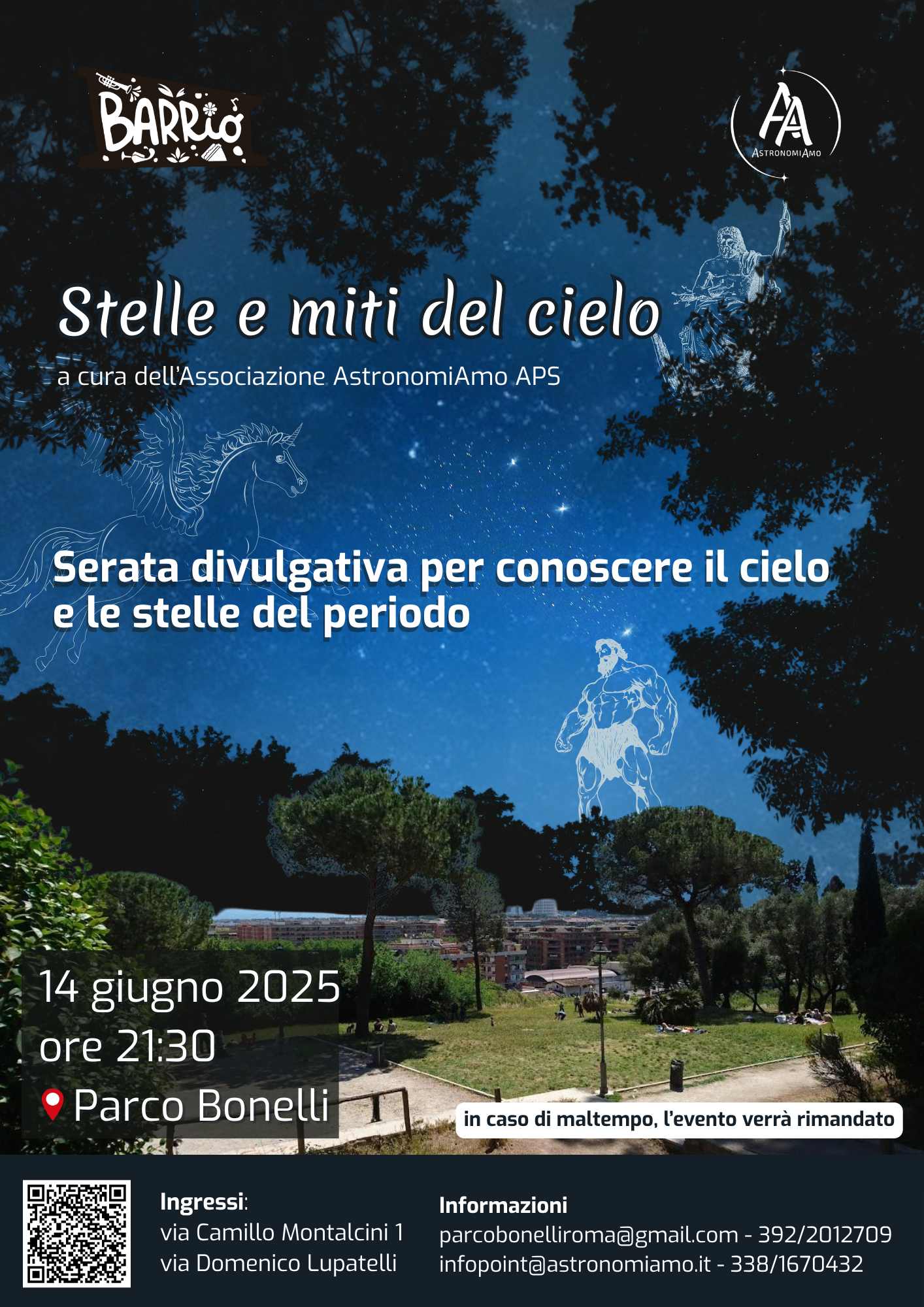 Locandina evento astronomico del 14 giugno presso Parco Bonelli a Roma